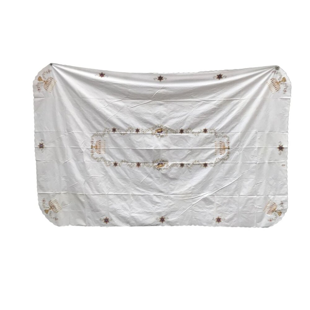 Hanukkah Cotton Tablecloth Embroidered Menorah & Crown 101 X 65 - Picture 3 of 16
